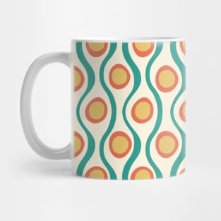 60s, 70s Funky Dots Pattern Teal, Orange, Yellow Mug